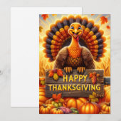 Carte de vœux de Thanksgiving joyeuse pour dinde (Devant / Derrière)