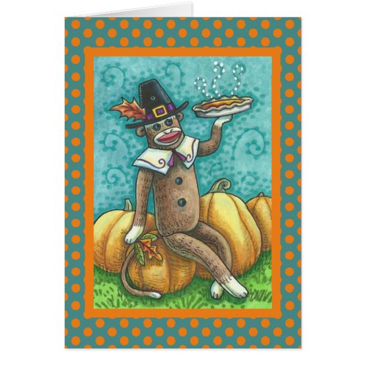 CARTE DE VŒUX DE THANKSGIVING SINGE CHAUSSETTE Ver (Devant)