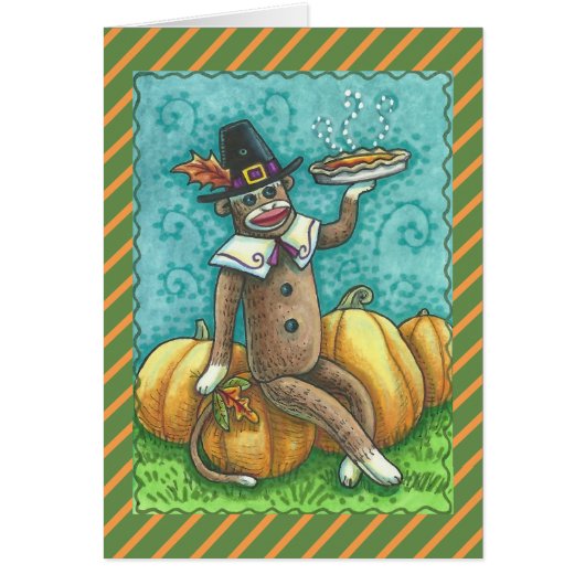 CARTE DE VŒUX DE THANKSGIVING SINGE DE CHAUSSETTE (Devant)