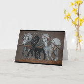 Carte de voeux de trois chevaux de Roi-Charrue (Fleur jaune)