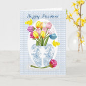 Carte de voeux de tulipe et de papillon de pâque (Fleur jaune)