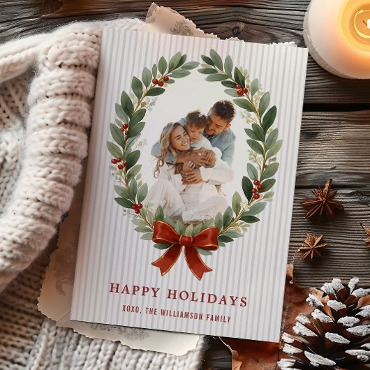 Carte de vœux de vacances avec cadre ovale orné d'