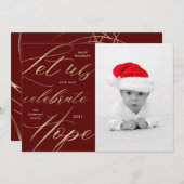 carte de vœux de vacances avec écriture dorée pour (Devant / Derrière)