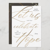 carte de vœux de vacances avec écriture dorée pour (Devant / Derrière)