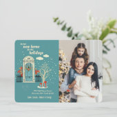 Carte de vœux de vacances avec photo de porte d'en (Debout devant)