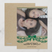 Carte de vœux de vacances avec ruban rustique vert (Devant / Derrière)