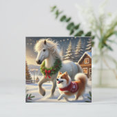 Carte de vœux de vacances avec un cheval et un chi (Debout devant)