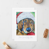 Carte de vœux de vacances avec un chien portant un (Devant/Arrière en situation)