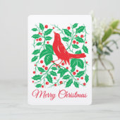 Carte de vœux de vacances avec un oiseau rouge et  (Debout devant)