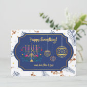 Carte de vœux de vacances Bleu et Or Tout Joyeux (Debout devant)