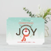 Carte de vœux de vacances Bonhomme de neige Joie (Debout devant)