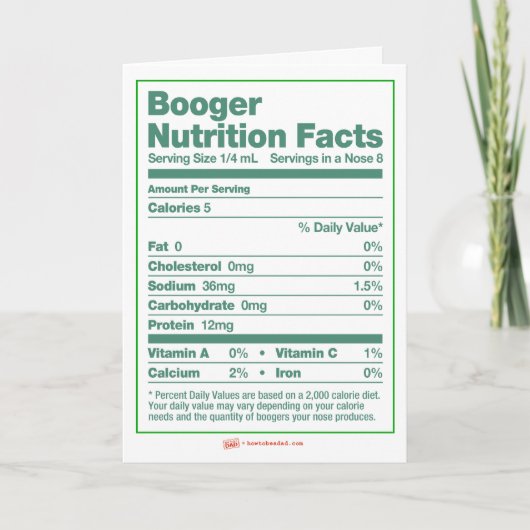 Carte de voeux de vacances Booger Nutrition Facts (Devant)