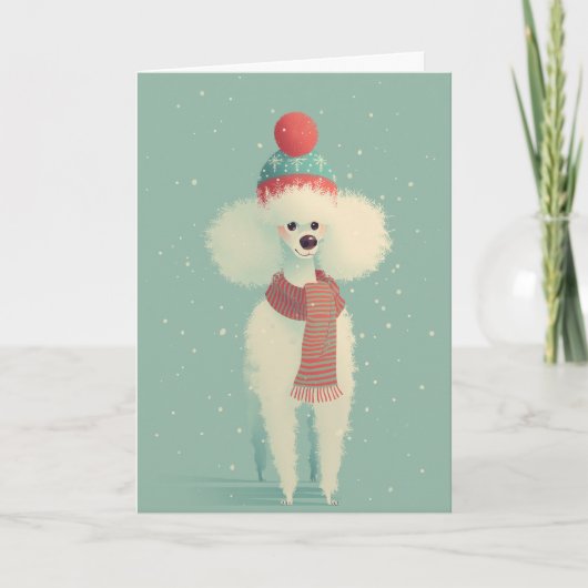Carte de vœux de vacances Caniche Blanc (Devant)