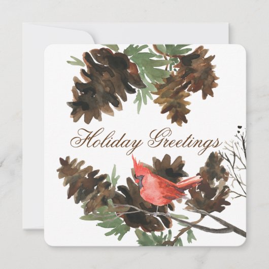 Carte de vœux de vacances Cônes de pin Cardinal ro (Devant)