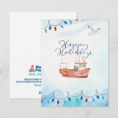 Carte de vœux de vacances de bateau Joyeuses Fêtes (Devant / Derrière)