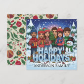 Carte de vœux de vacances de famille dessin animé  (Devant / Derrière)