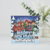 Carte de vœux de vacances de famille dessin animé  (Debout devant)