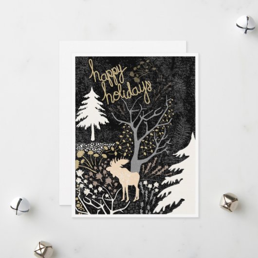 Carte de vœux de vacances de forêt de Moose Joyeus (Devant/Arrière en situation)