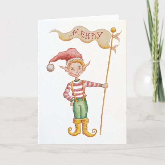 Carte de vœux de vacances de lutin joyeux (Devant)