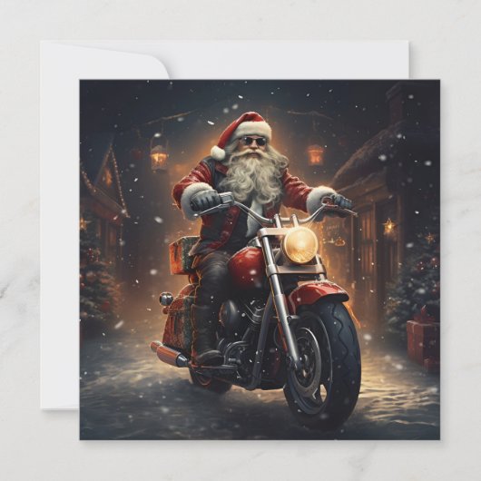 Carte de vœux de vacances de Père Noël à moto (Devant)