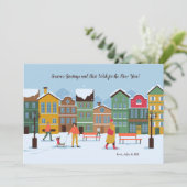 Carte de vœux de vacances de rue enneigée (Debout devant)