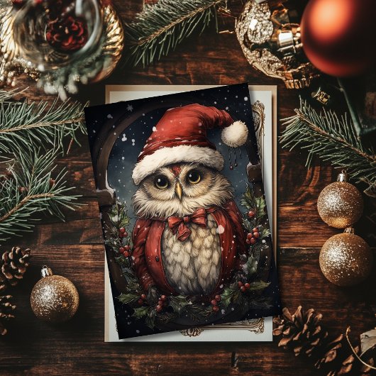 Carte de vœux de vacances de Santa Owl Flat