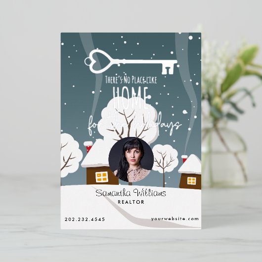 Carte de vœux de vacances d'un agent immobilier en (Debout devant)