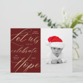 carte de vœux de vacances écriture or célébrer l'e (Debout devant)