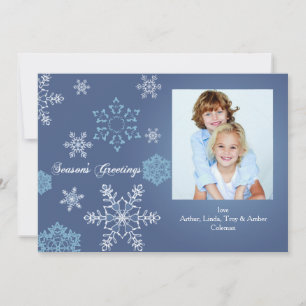 Carte de vœux de vacances photo avec flocons de ne