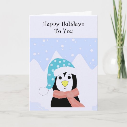 Carte de vœux de vacances pingouin (Devant)