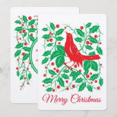 Carte de vœux de vacances Red Bird & Holly avec ba (Devant / Derrière)