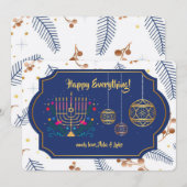 Carte de vœux de vacances Tout Bleu et Or Joyeux (Devant / Derrière)