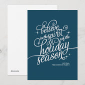 Carte de vœux de vacances Twinkle Blue Script (Devant / Derrière)