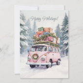 Carte de vœux de vacances Van rose plat (Devant)