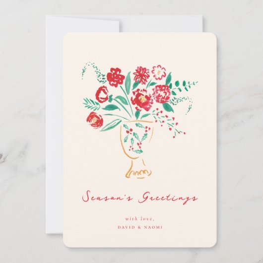 Carte de voeux de vacances Vase Floral Peint à la (Devant)