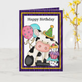 Carte de voeux de vache à anniversaire (Fleur jaune)