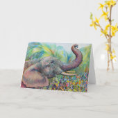 Carte de voeux d'éléphant (Fleur jaune)