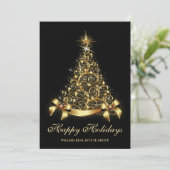 Carte de vœux d'entreprise Arbre de Noël noir doré (Debout devant)