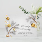 Carte de vœux d'entreprise Boules dorées de pin de (Debout devant)