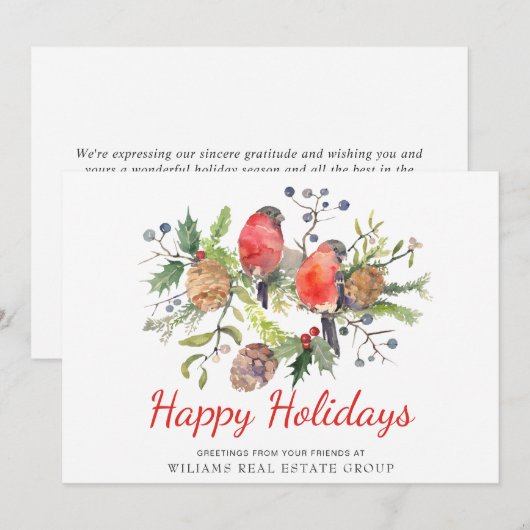 Carte de vœux d'entreprise de Noël oiseau rouge aq (Devant / Derrière)