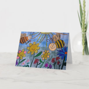 Carte de voeux des abeilles et fleurs de miel