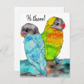 Carte de voeux des Inséparables de perroquets colo (Devant / Derrière)