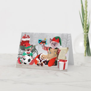 Carte de vœux des lutins chatons du Père Noël