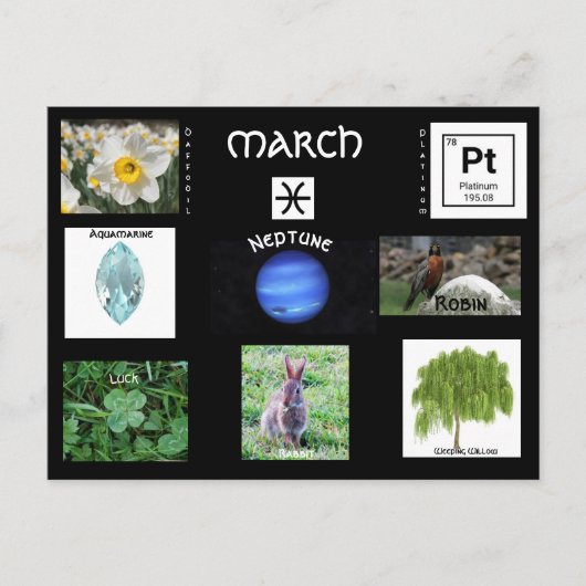 Carte de voeux des symboles d'anniversaire de mars (Devant)