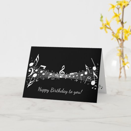 Carte de voeux Design Notes musicales blanches (Fleur jaune)