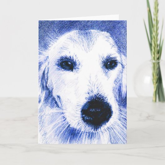 Carte de voeux : Dessin bleu de chien (Devant)