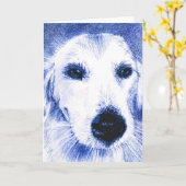 Carte de voeux : Dessin bleu de chien (Fleur jaune)