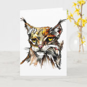 Carte de voeux : Dessin sauvage de chat de Linx (Fleur jaune)