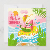 Carte de vœux d'été Bonjour pastèque joyeuse (Devant)