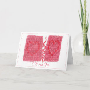 CARTE DE VOEUX "DEUX COEURS BRODÉS" + Texte